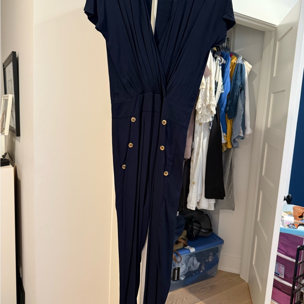 Chip chop Navy Short Sleeve Jumpsuit with Gold Buttons